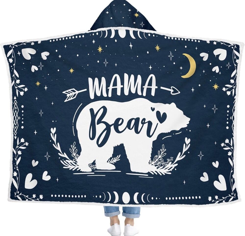 Mama Bear Blue Blanket Hoodie 47x72 in, Birthday Gifts for Mom Brand new